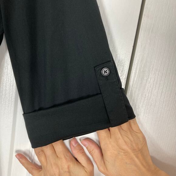 ALICE+OLIVIA Dress ~M Black Poplin Built-In-Skirt Roll-Tab-Slv Mini Knee Office - Picture 4 of 11